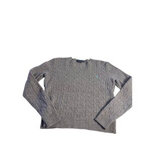 Ralph Lauren Sport 100% Lambs Wool Gray Cable Knit Crewneck Sweater Womens M